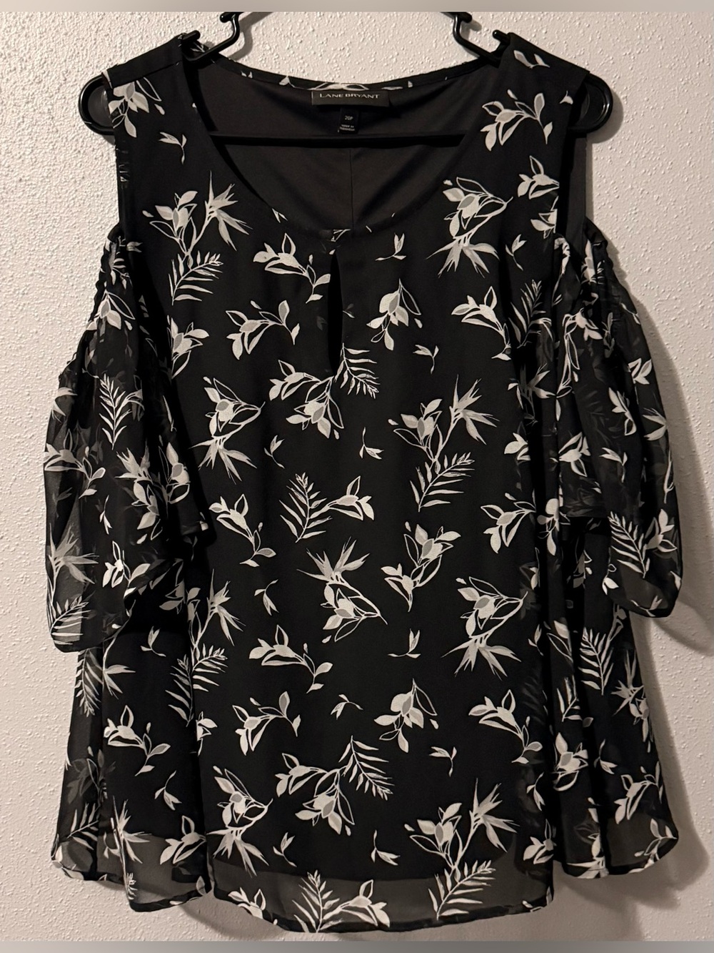 Lane Bryant Black and White Floral Cold-Shoulder Blouse